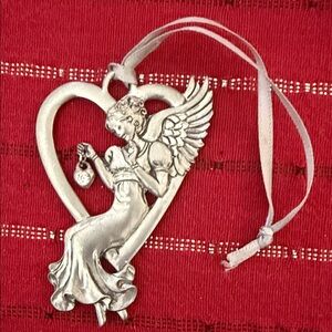 Vintage Silver Pewter Angel of the Heart Ornament/pendant 2.75” x 2”